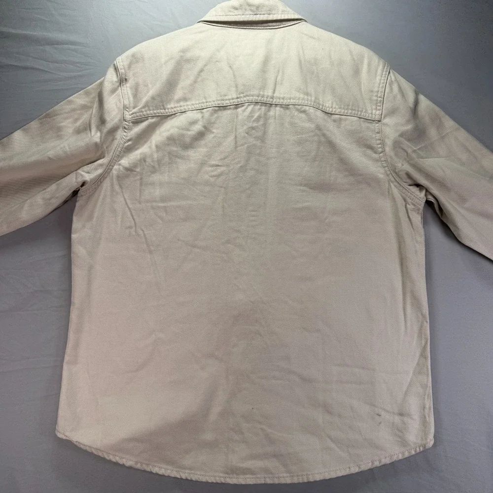Lukcy Brand Button Down Shirt Men Medium Beige Twill Long Sleeve Heavy Thick NWT